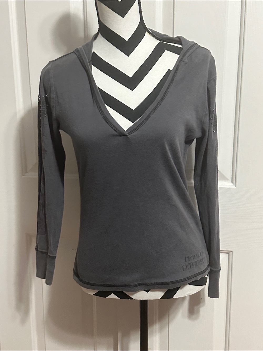 Harley-Davidson Women's Charcoal Gray V-Neck Hoodie